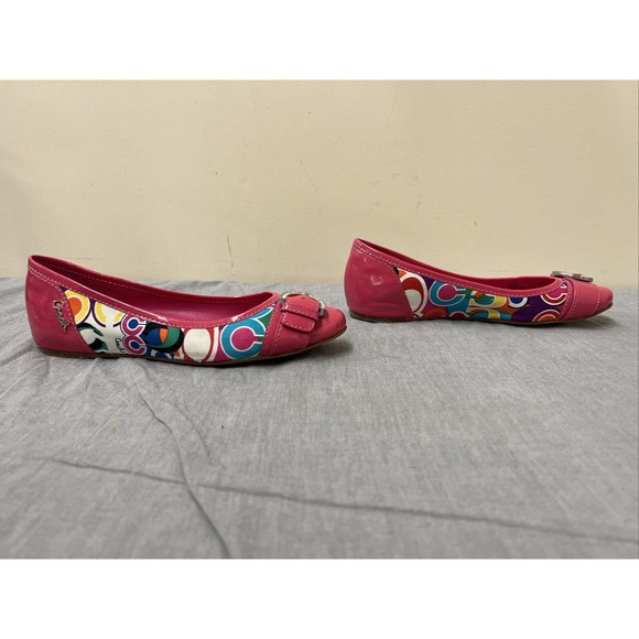 Coach Signature Remmi Poppy Pink Patent Leather Flat ballet Shoes Women's Sz 7.5 - Picture 3 of 10